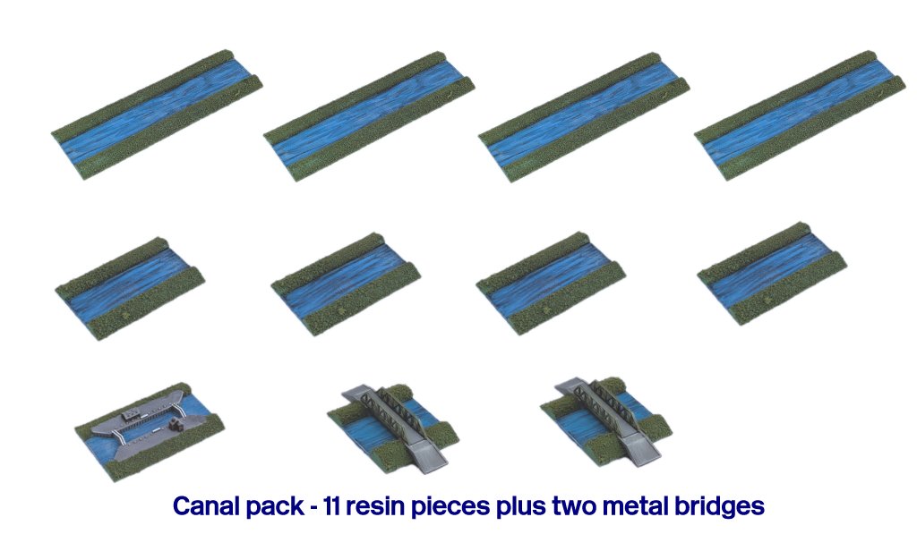 Components of a pack of model canal parts